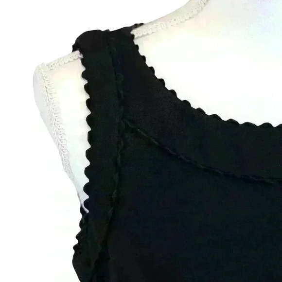 Ann Taylor Black Sleeveless Sheath Knee Length Dress Scalloped Crew Neck Size 4 - Picture 2 of 9